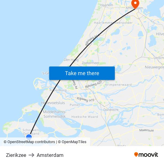 Zierikzee to Amsterdam map