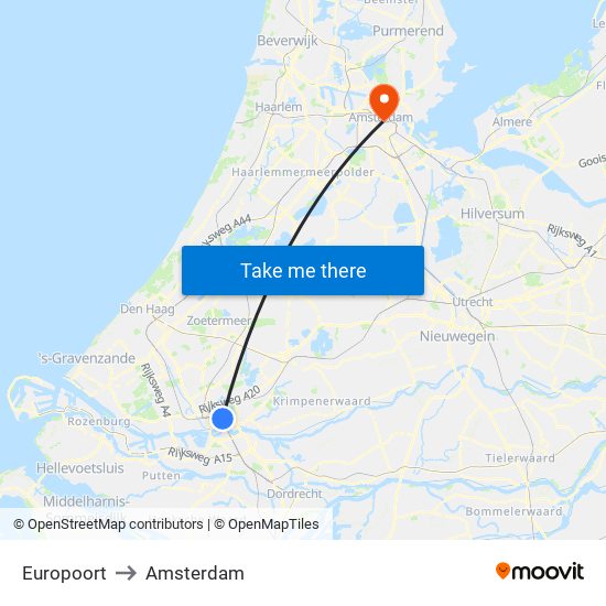 Europoort to Amsterdam map