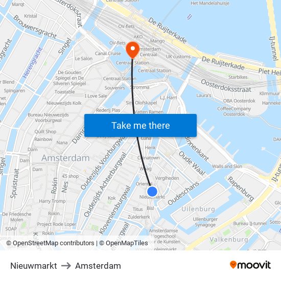 Nieuwmarkt to Amsterdam map