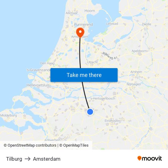 Tilburg to Amsterdam map