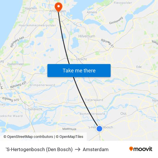 'S-Hertogenbosch (Den Bosch) to Amsterdam map