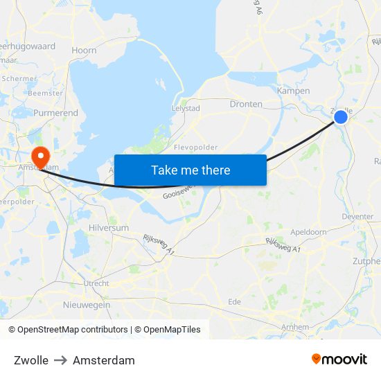 Zwolle to Amsterdam map