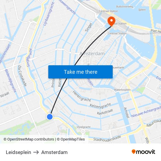 Leidseplein to Amsterdam map