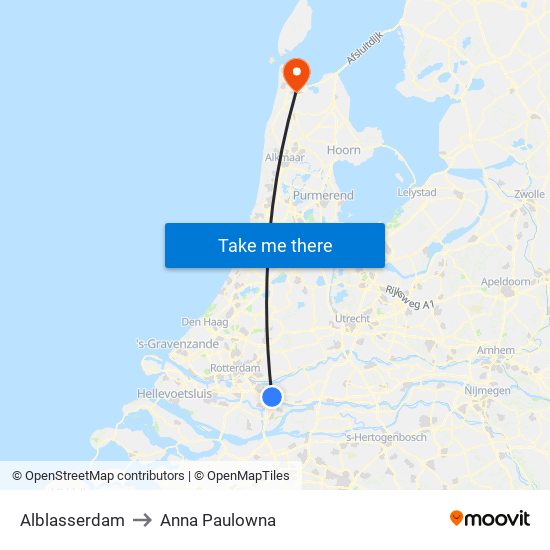 Alblasserdam to Anna Paulowna map