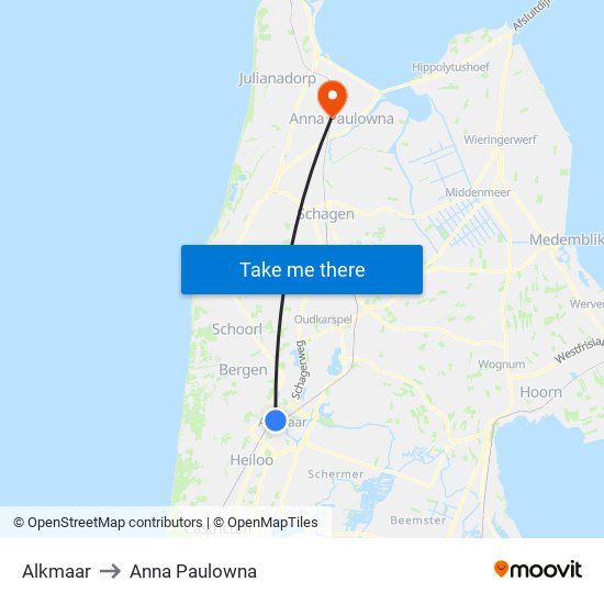 Alkmaar to Anna Paulowna map