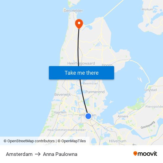 Amsterdam to Anna Paulowna map