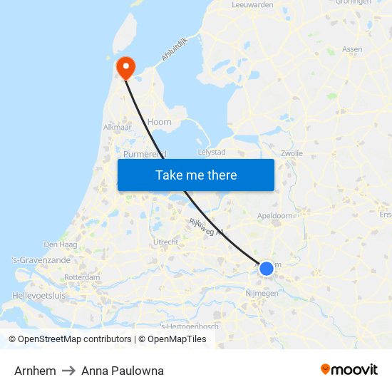 Arnhem to Anna Paulowna map