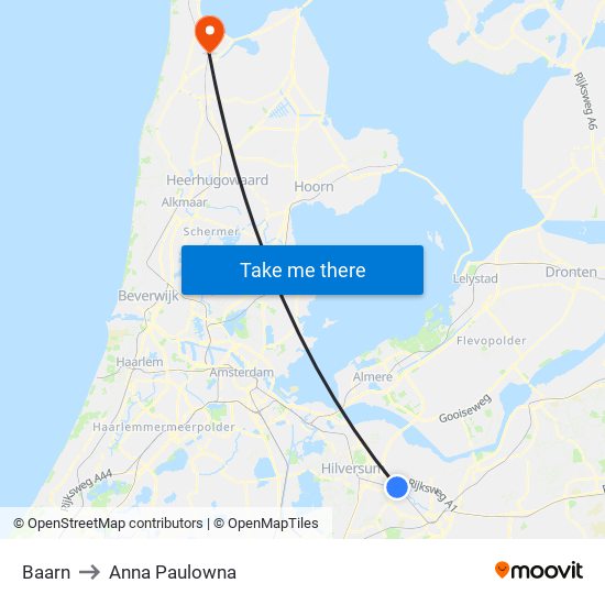 Baarn to Anna Paulowna map