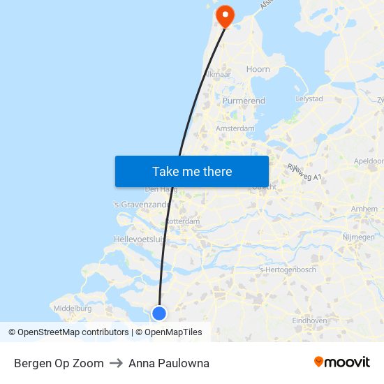 Bergen Op Zoom to Anna Paulowna map