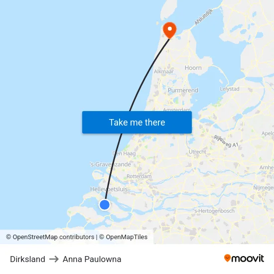 Dirksland to Anna Paulowna map