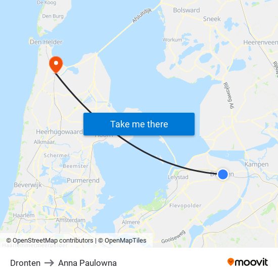 Dronten to Anna Paulowna map