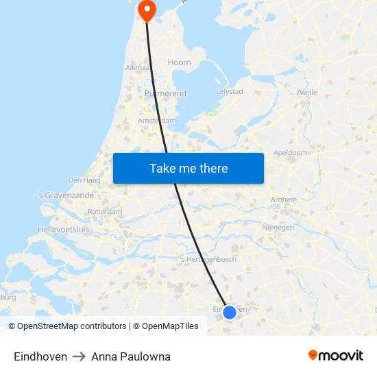 Eindhoven to Anna Paulowna map