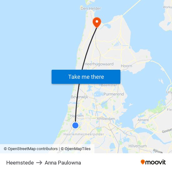 Heemstede to Anna Paulowna map