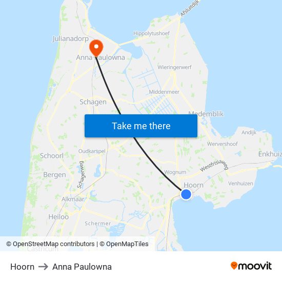 Hoorn to Anna Paulowna map