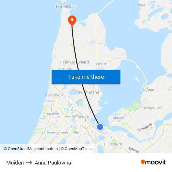 Muiden to Anna Paulowna map