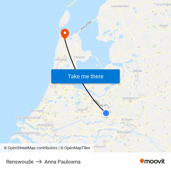 Renswoude to Anna Paulowna map