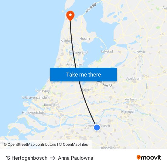 'S-Hertogenbosch to Anna Paulowna map