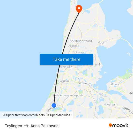 Teylingen to Anna Paulowna map