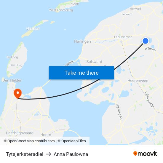 Tytsjerksteradiel to Anna Paulowna map