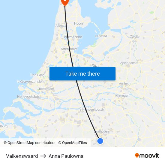 Valkenswaard to Anna Paulowna map