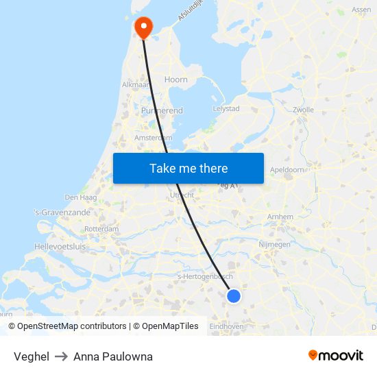 Veghel to Anna Paulowna map