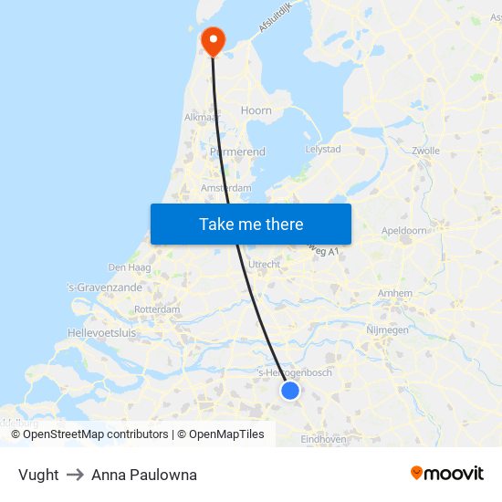 Vught to Anna Paulowna map