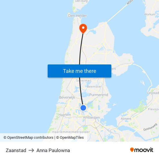 Zaanstad to Anna Paulowna map