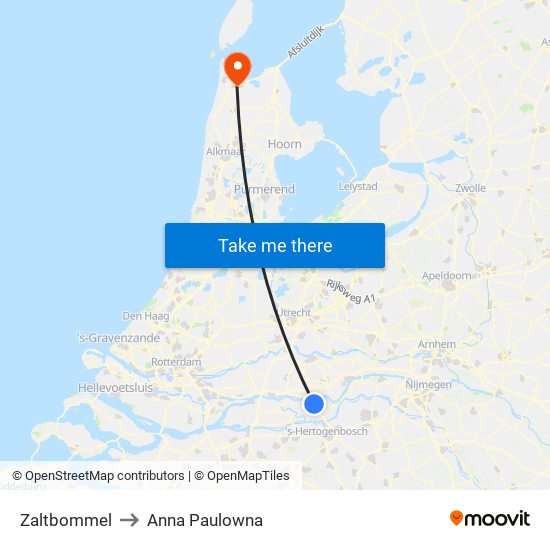 Zaltbommel to Anna Paulowna map