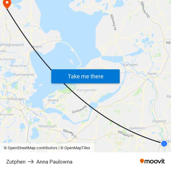 Zutphen to Anna Paulowna map