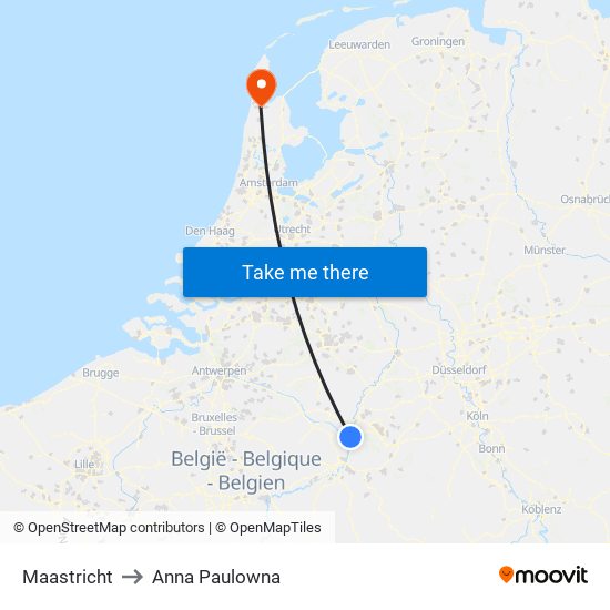 Maastricht to Anna Paulowna map