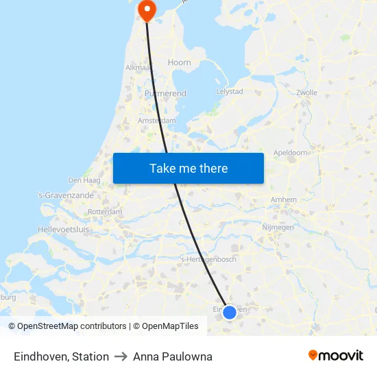 Eindhoven, Station to Anna Paulowna map