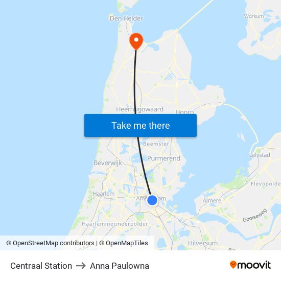 Centraal Station to Anna Paulowna map