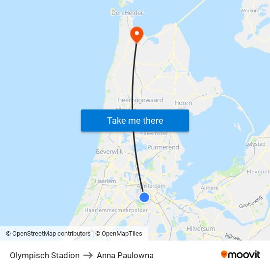 Olympisch Stadion to Anna Paulowna map