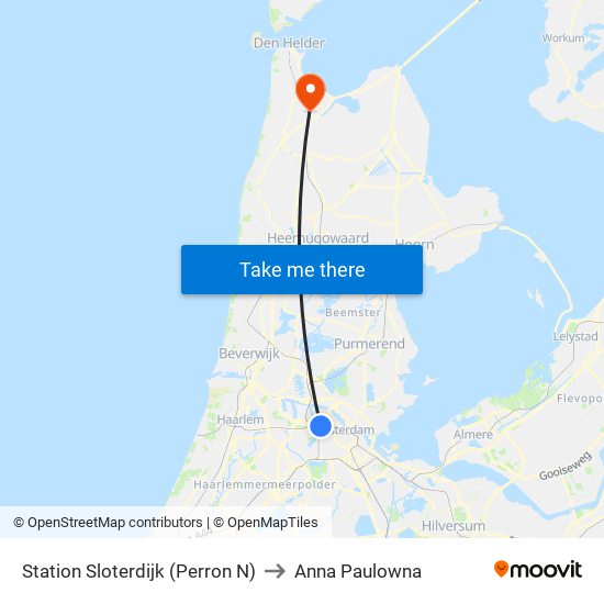 Station Sloterdijk (Perron N) to Anna Paulowna map