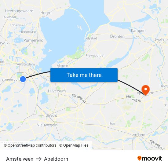 Amstelveen to Apeldoorn map