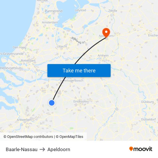 Baarle-Nassau to Apeldoorn map