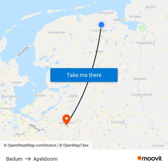 Bedum to Apeldoorn map