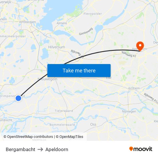 Bergambacht to Apeldoorn map