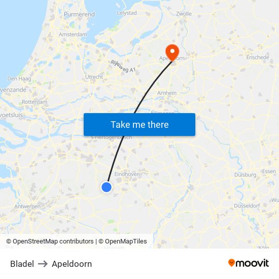 Bladel to Apeldoorn map