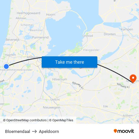 Bloemendaal to Apeldoorn map