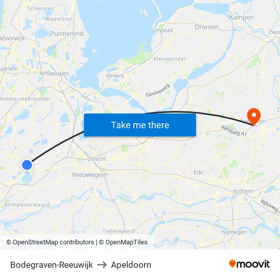 Bodegraven-Reeuwijk to Apeldoorn map