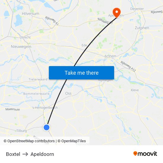Boxtel to Apeldoorn map