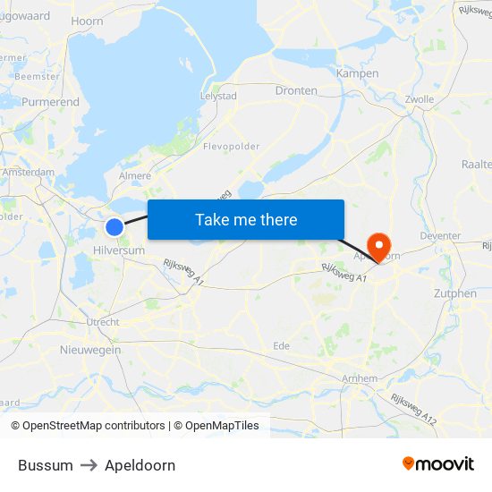 Bussum to Apeldoorn map