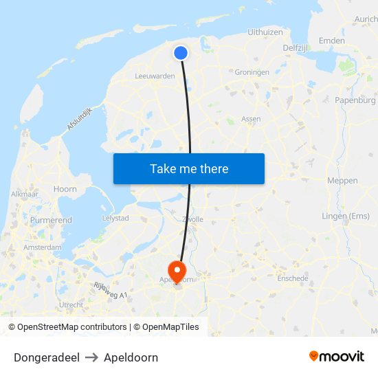 Dongeradeel to Apeldoorn map