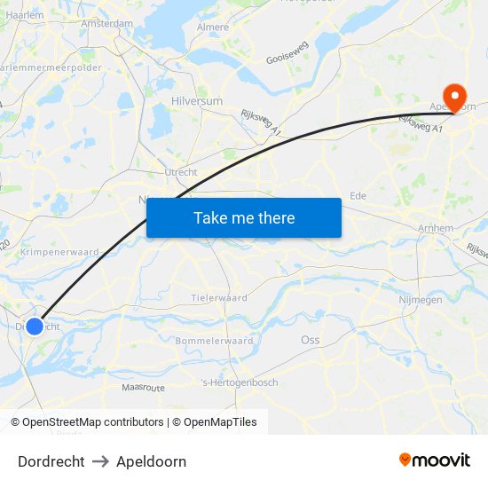 Dordrecht to Apeldoorn map