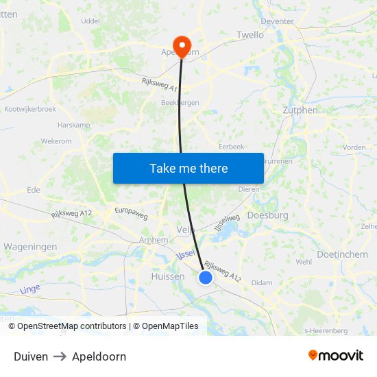 Duiven to Apeldoorn map