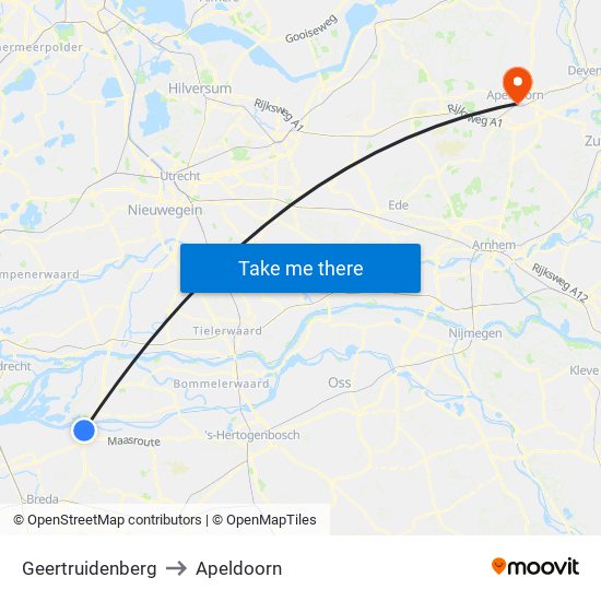 Geertruidenberg to Apeldoorn map