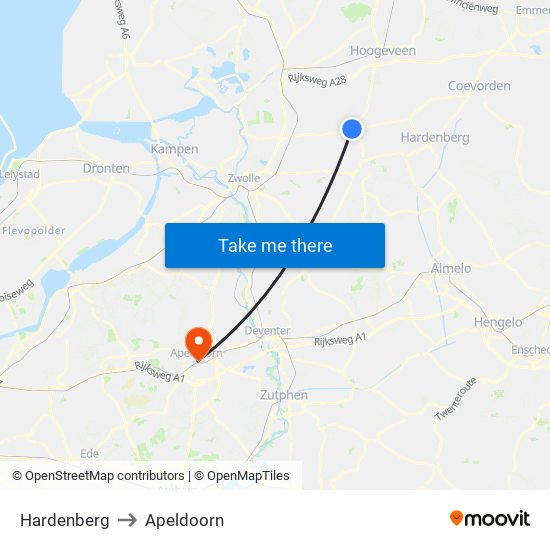 Hardenberg to Apeldoorn map