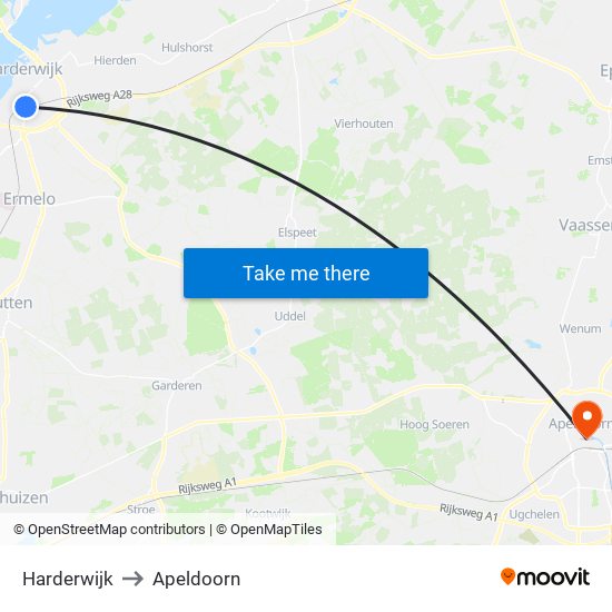 Harderwijk to Apeldoorn map