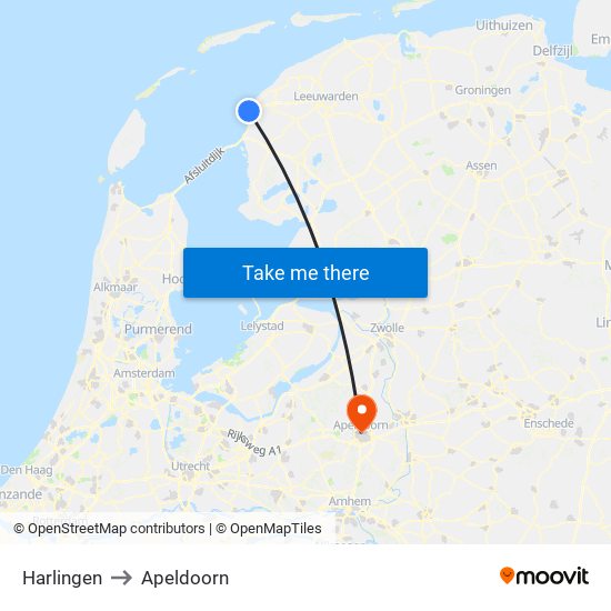 Harlingen to Apeldoorn map